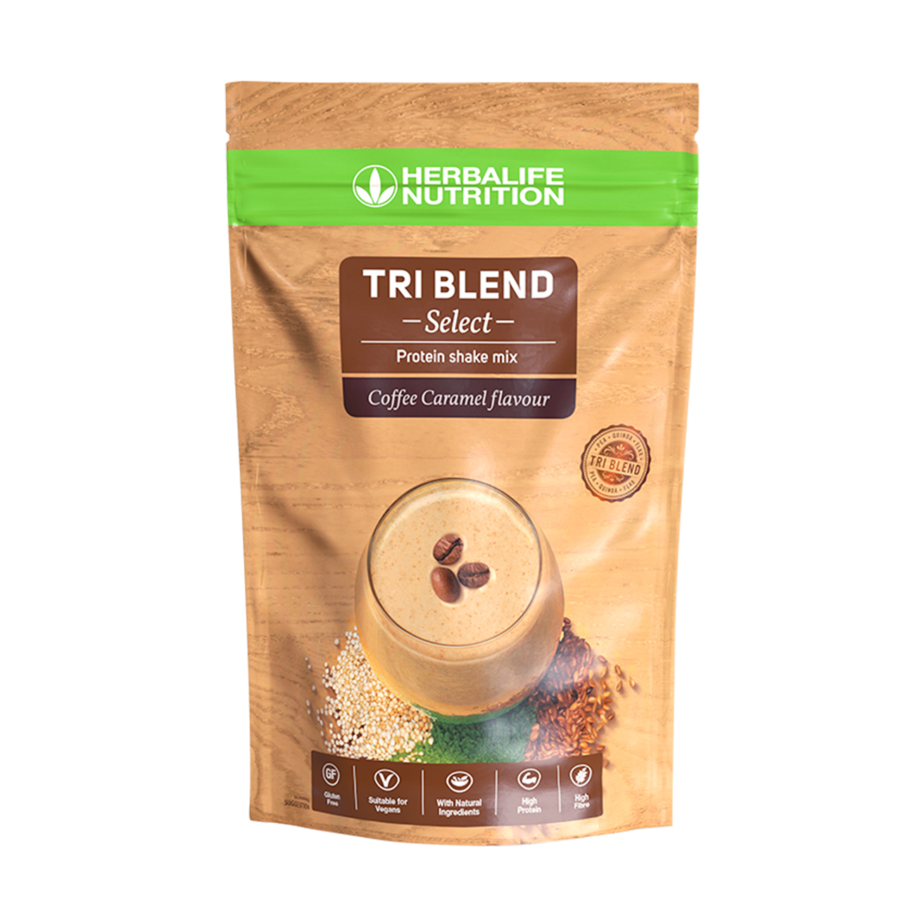 Tri Blend Select Shake mix proteic vegan Coffee Caramel product shot